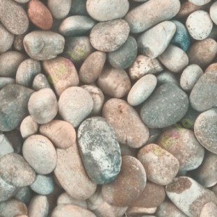 Natural blue cream brown color stone gravel oval round shaped texture finished wallpaper