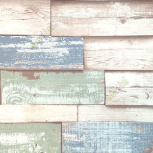 Natural blue brown green beige wooden finished horizontal timer planks rectangle shaped 3D finished texture color disorder planks wallpaper