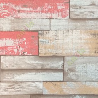 Natural red yellow brown beige color wooden finished horizontal timer planks rectangle shaped 3D finished texture color disorder planks wallpaper