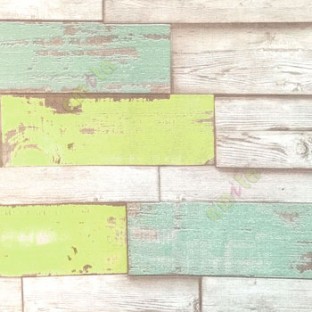 Natural green yellow brown color wooden finished horizontal timer planks rectangle shaped 3D finished texture color disorder planks wallpaper