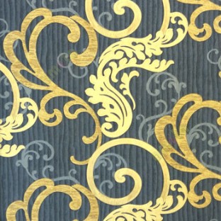 Gold Blue grey color traditional beautiful swirls vertical trendy lines floral leaf horizontal carved stripes texture background home décor wallpaper