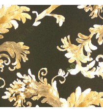 Pure black gold cream color traditional big size swirls floral leaf design fabric finished background home decor wallpaper