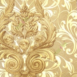 Gold brown color traditional flower design swirls floral leaf circles texture background home décor wallpaper