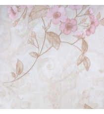 Pink brown beige color beautiful flower leaf pattern flower buds self design background texture finished home décor wallpaper
