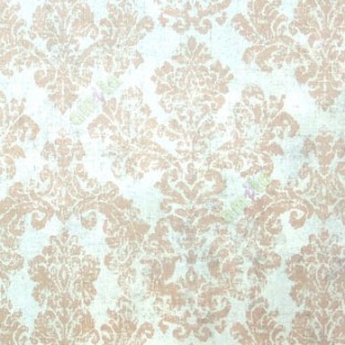 Blue brown cream color traditional big damask design texture finished block prints patterns swirls leaf home décor wallpaper