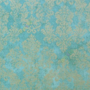 Blue brown gold color traditional big damask design texture finished block prints patterns swirls leaf home décor wallpaper