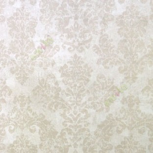 Beige cream grey color traditional big damask design texture finished block prints patterns swirls leaf home décor wallpaper