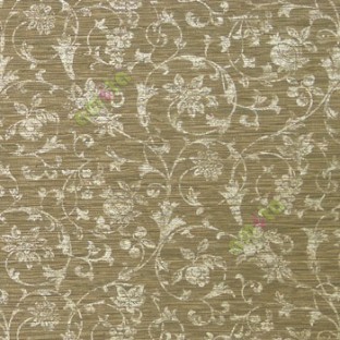 Dark brown gold color traditional swirls floral design texture finished horizontal chenille embossed surface home décor wallpaper