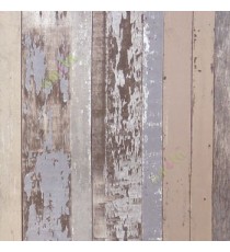 Brown beige grey color natural timber plank finished old discolor texture finished crease pattern wooden look home décor wallpaper