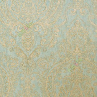 Brown gold blue color beautiful big traditional damask pattern thin swirls leaf flower designs home décor wallpaper
