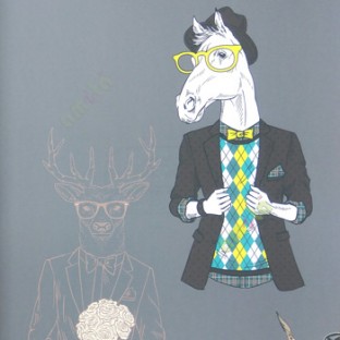 Brown white green yellow horse wearing suits bow tie glass cap water wild dear with rose bokeh kids home décor wallpaper