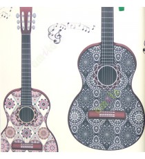 Black brown white purple blue grey color musical instruments guitar with pattern in different colors musical symbols kids home décor wallpaper