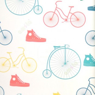 Orange blue white color cycles fashionable boots single wheel cycle kids collection home décor wallpaper