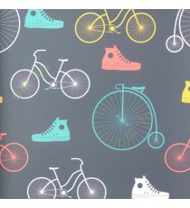 Grey orange blue white color cycles fashionable boots single wheel cycle kids collection home décor wallpaper