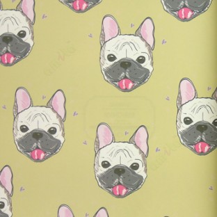 Green black pink purple color puppy face bulldog cute heart love kids cartoon doodle home décor wallpaper