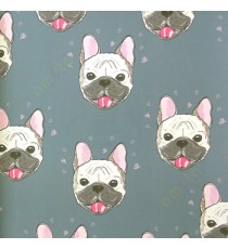 Pink white black grey color puppy face bulldog cute heart love kids cartoon doodle home décor wallpaper