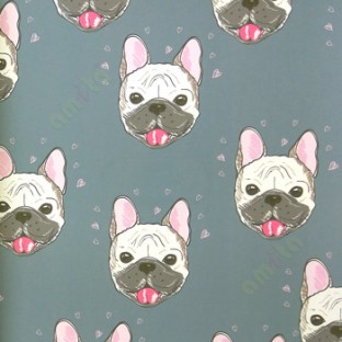 Pink white black grey color puppy face bulldog cute heart love kids cartoon doodle home décor wallpaper