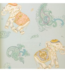 Blue yellow orange brown color traditional designs elephant paisley flowers good luck elephant home decor wallpaper