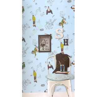 Green grey maroon blue brown color rocking boys playing kids 3 wheel scooter cycle sound systems jumping boys guitar letters home décor wallpaper