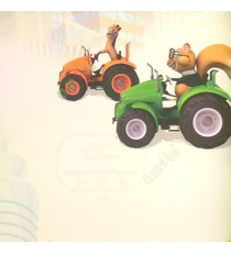 Orange black green brown cream color cartoons animal driving cars skyscrapers buildings big wheel tractors jungle safari bike rabbit horse kids home décor wallpaper