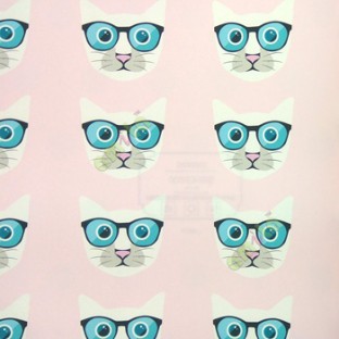 Blue black pink white grey color complete cat face pattern eye glass cartoon kids home décor wallpaper