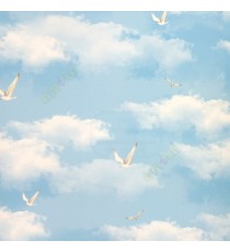 blue white brown color clouds flying birds in the sky elegant look home décor wallpaper