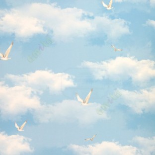 blue white brown color clouds flying birds in the sky elegant look home décor wallpaper