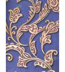 Blue gold maroon black traditional floral design home décor wallpaper for walls
