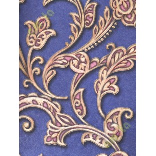 Blue gold maroon black traditional floral design home décor wallpaper for walls