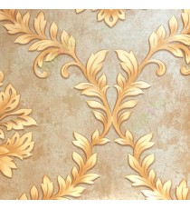 Brown gold black color big sized damask design floral leaf and swirls border texture finished wallpaper 