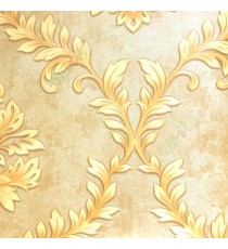 Brown gold color big sized damask design floral leaf and swirls border texture finished wallpaper 