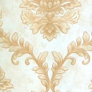 Gold beige color big sized damask design floral leaf and swirls border texture finished wallpaper