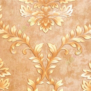 Brown gold black color big sized damask design floral leaf and swirls border texture finished wallpaper