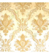 Gold beige color damask and ogee pattern boarder with swirl and leaf heart shaped flower texture finished background wallpaper