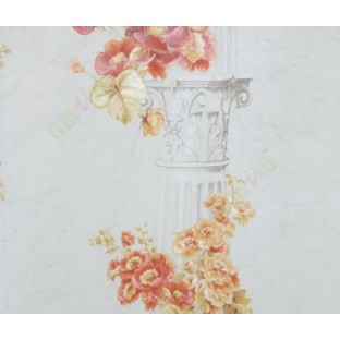 Beautiful flower hanged in the beautifully carved palace pillar red yellow white colors combination wallpaper
