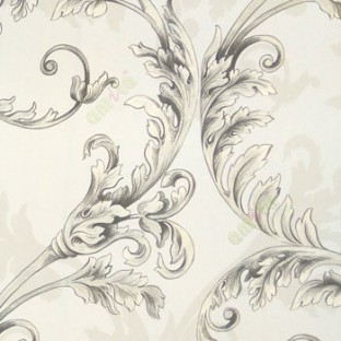 Black white silver color traditional big floral swirl leaf pattern self design texture finished home décor wallpaper