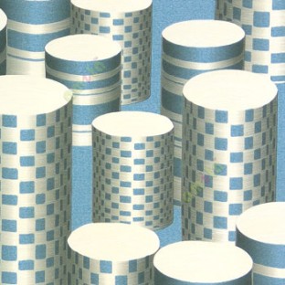 Blue cream color geometric paper cylinder square concave horizontal lines long hollow buckets texture finished home décor wallpaper