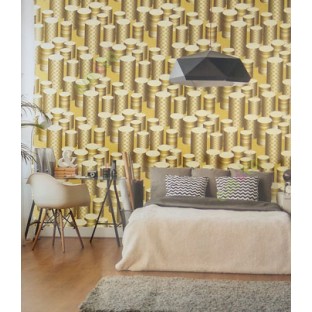 Brown yellow gold cream color geometric paper cylinder square concave horizontal lines long hollow buckets texture finished home décor wallpaper