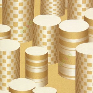 Brown yellow gold cream color geometric paper cylinder square concave horizontal lines long hollow buckets texture finished home décor wallpaper