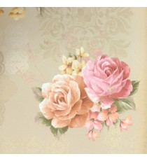 Pink brown green orange color beautiful roses leaf daisy flower pattern flower twig self design traditional designs swirls home décor wallpaper