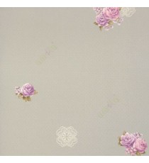 Purple green grey white color beautiful small roses leaf and small japanese flower traditional design damask texture background home décor wallpaper