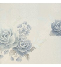 Blue white grey color beautiful roses leaf daisy flower pattern flower twig self design traditional designs swirls home décor wallpaper