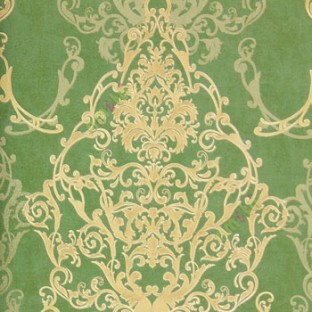 Green gold brown color traditional big damask flower leaf swirls design block designs texture background self design home décor wallpaper