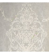 Grey white color traditional big damask flower leaf swirls design block designs texture background self design home décor wallpaper