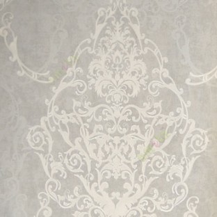 Grey white color traditional big damask flower leaf swirls design block designs texture background self design home décor wallpaper