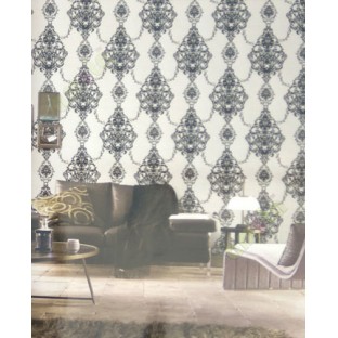 Black white grey color traditional big damask flower leaf swirls design block designs texture background self design home décor wallpaper