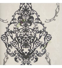 Black white grey color traditional big damask flower leaf swirls design block designs texture background self design home décor wallpaper