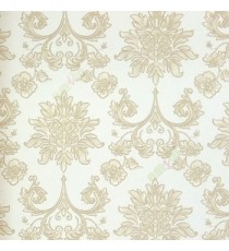 White gold color traditional big flowers leaf hanging swirls circles roses texture finished background home décor wallpaper