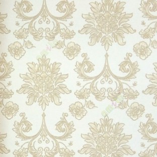 White gold color traditional big flowers leaf hanging swirls circles roses texture finished background home décor wallpaper