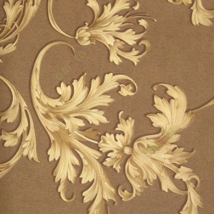 Dark brown gold color beautiful and big size floral swirls flower leaf pattern traditional design flowing leaf home décor wallpaper